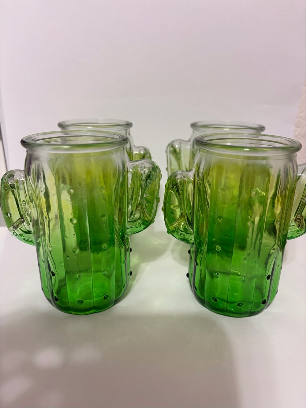 Anthropologie Green Ombre Cactus Glass Mug Set of 4